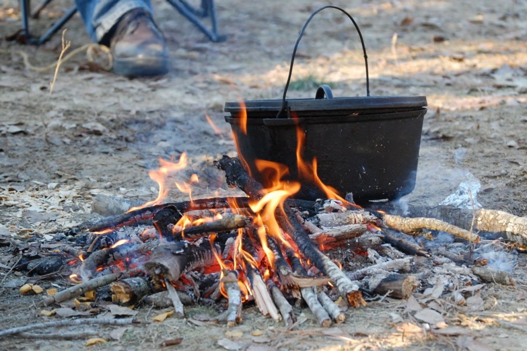 Dutch oven cooking over an open fire