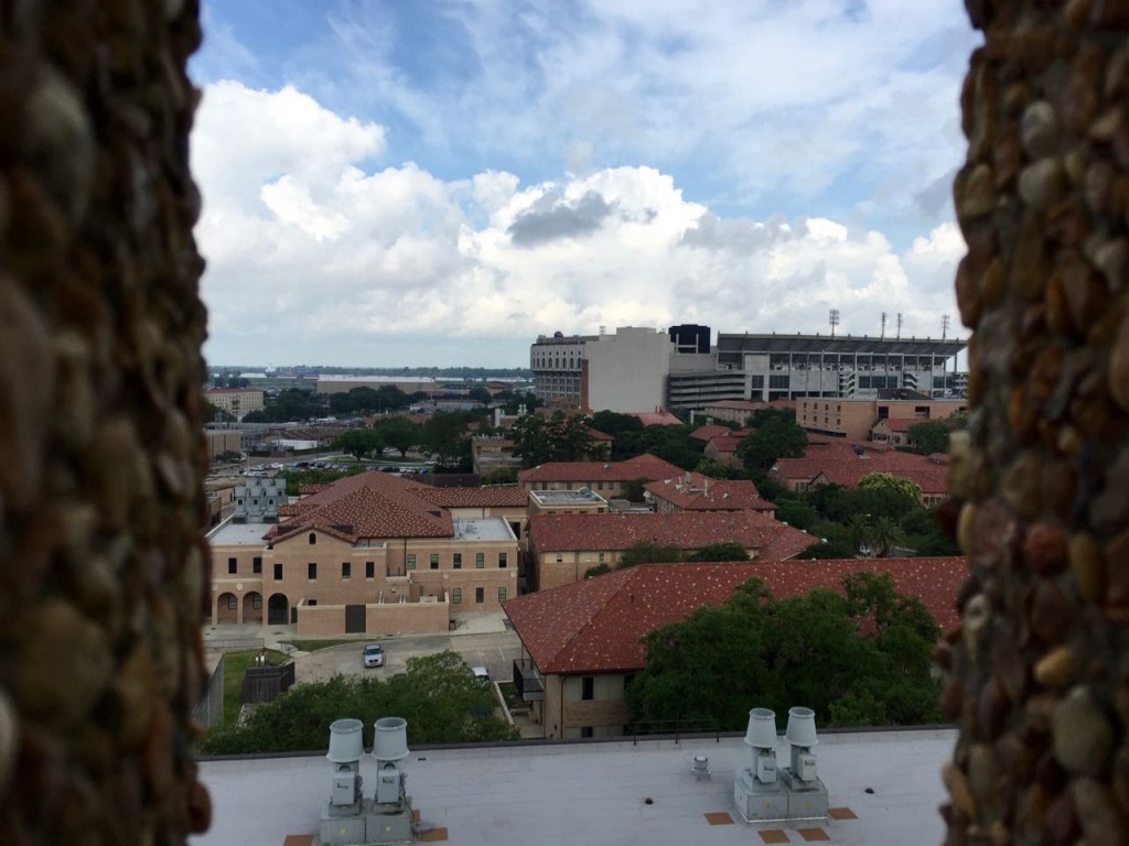 Tiger Stadium at LSU viewed from the roof of Choppin Hall. 
