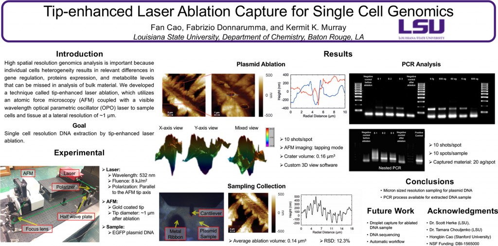 Tip-enhanced Laser Ablation Capture for Single Cell Genomics, F. Cao, F. Donnarumma, and K. K. Murray, 255th ACS National Meeting & Exposition, March 18–22, 2018, New Orleans 